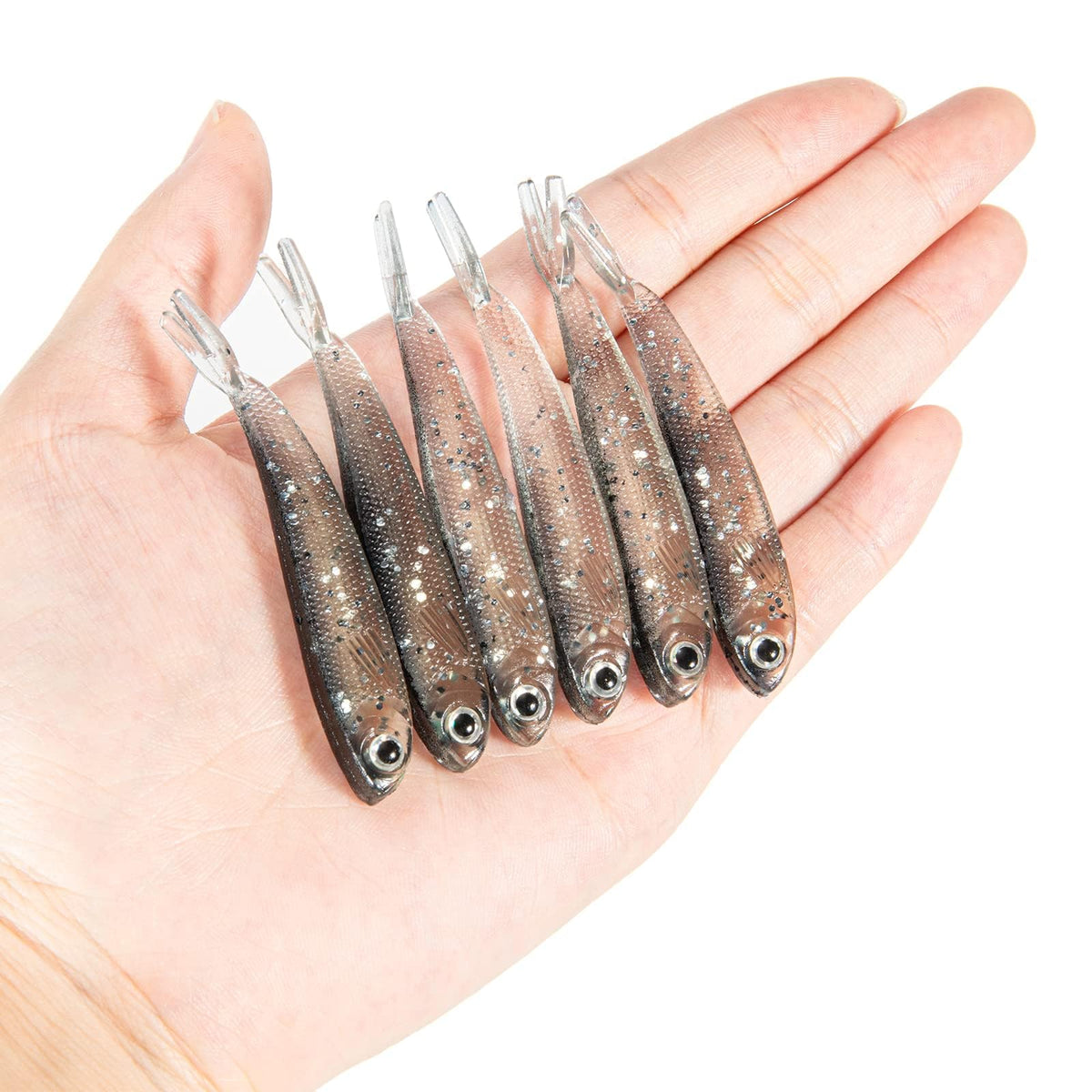 Syosisny 50 PCS Plastic Soft Fishing Lure, Lifelike Forked Tail Minnow, Fishing Baits Tackle for Saltwater and Freshwater Bass, Crappie, Walleye, or Trout Lures