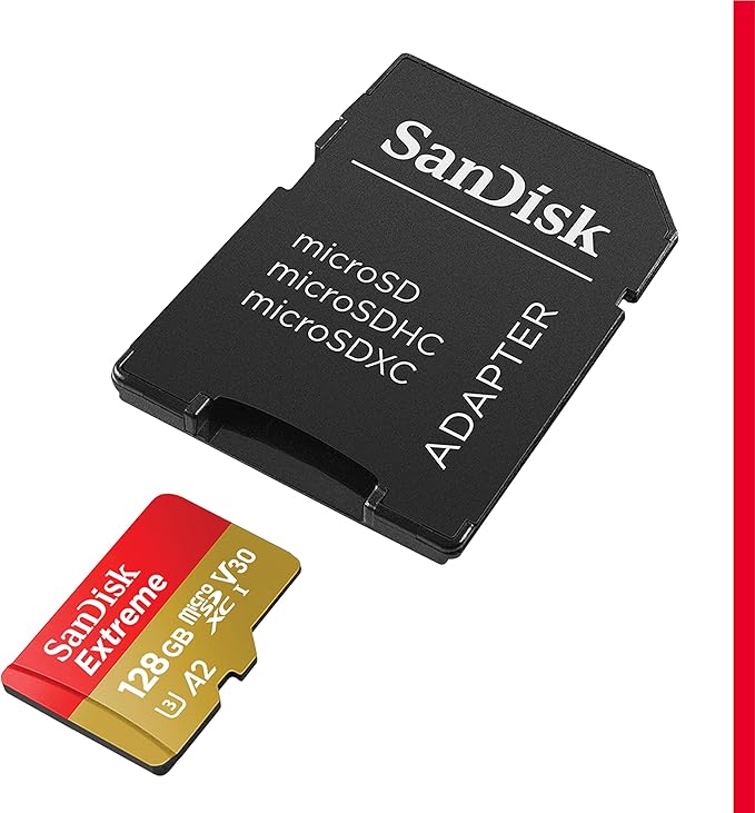 SanDisk 128GB Extreme microSDXC UHS-I Memory Card with Adapter - Up to 190MB/s, C10, U3, V30, 4K, 5K, A2, Micro SD Card - SDSQXAA-128G-GN6MA