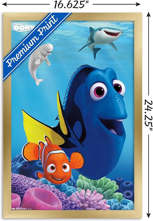 Trends International Disney Pixar Finding Dory - Dory Wall Poster, 14.725" x 22.375", Gold Framed Version