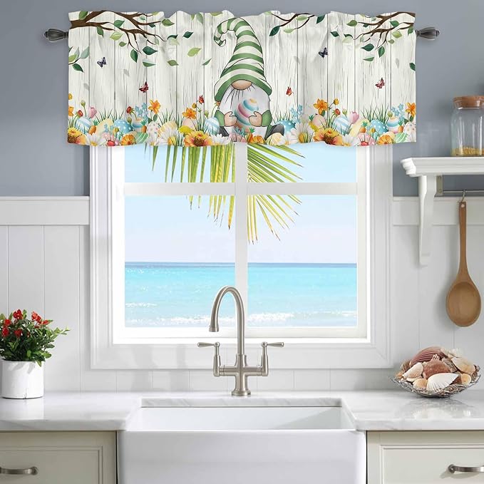 Easter Gnomes Curtain Valances for Windows, Kitchen Valance Window Treatment