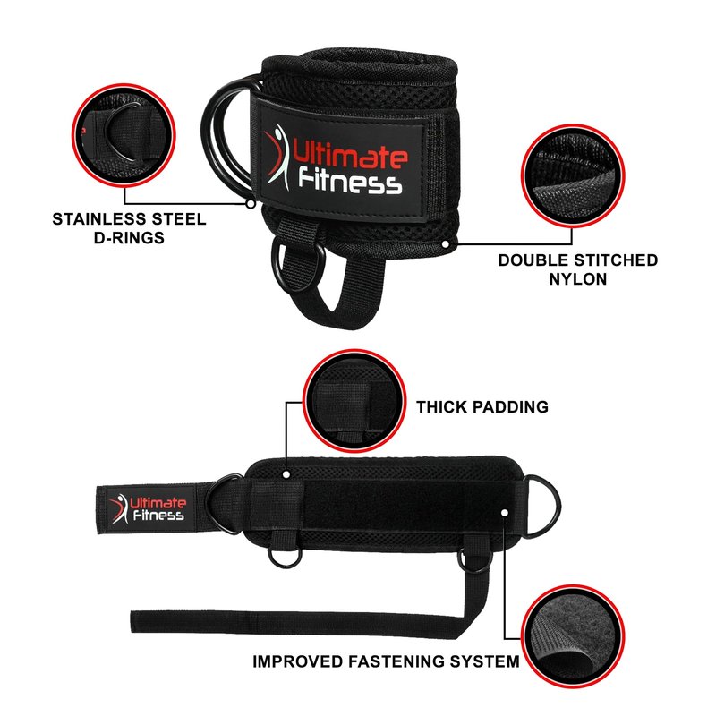Ultimate Ankle Strap for Cable Machines - Neoprene Padded Ankle Wrist Cuffs D-Ring Glute Kickback Booty Workouts, Leg Extension & Hip Abductors (Single)