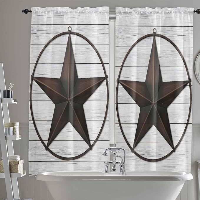 Vintage Farm Western Star Window Valance Curtains, 2 Panel