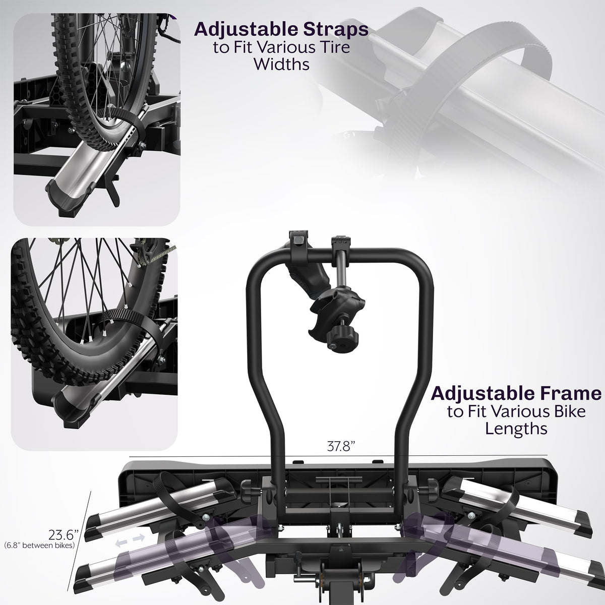 Life Finds 2-Hitch Bike Rack with Taillights and License Plate Holder, Adjustable Folding Design, Holds up to 132 lbs, LF-BR1L