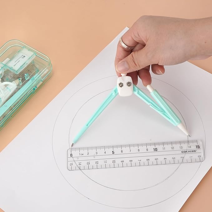 LABANCA 8 Pcs Compass Set with Protractor Rulers Pencil for Math Geometry (07053Blue)