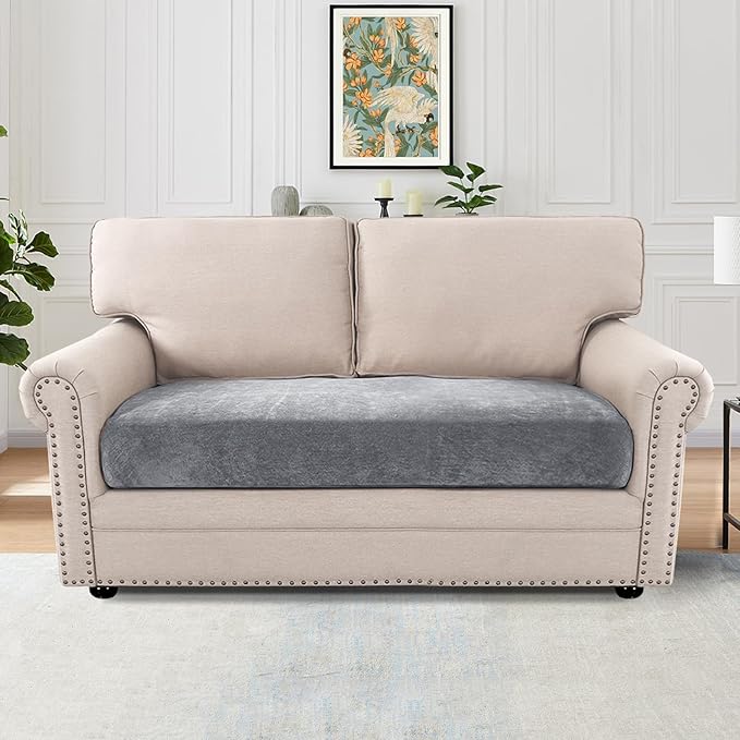 H.VERSAILTEX Chenille Sofa Covers for 2 Cushion Couch Stretch Cushion Cover Thick Soft Sofa Slipcovers All Seasons Universal Sofa Covers Washable(2 Seater Loveseat Cushion Cover,Grey)