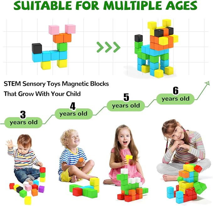 40pcs Magnetic Blocks -Ideal Gifts for 3 4 5 6 Year Old,STEM Learning Toys for 3-5 Year Old Boys & Girls, Safe & Strong Building Blocks with ASMR Sounds,Classroom Must Haves