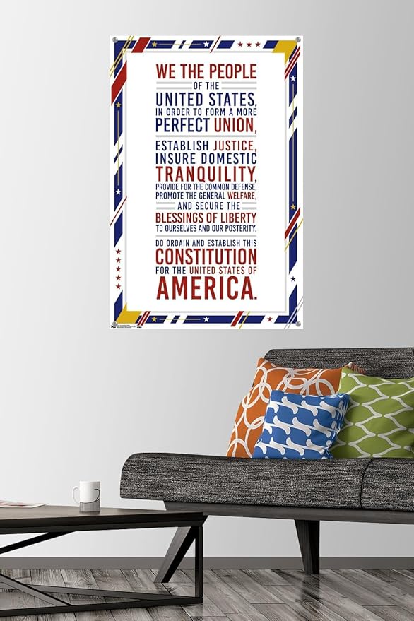 Trends International The United States Of America - Constitution Preamble Wall Poster, 22.37" x 34.00", Premium Poster & Push Pin Bundle