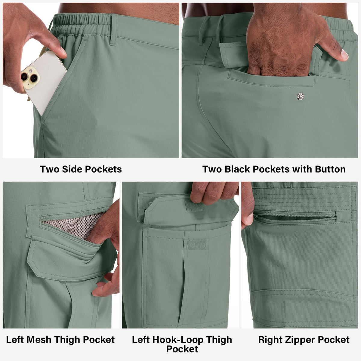 Jessie Kidden Mens Outdoor Casual Expandable Waist Lightweight Water Resistant Quick Dry Fishing Hiking Shorts (6222 Green Sage 34)