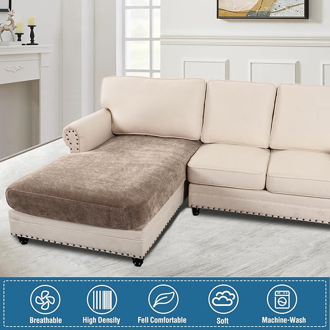 H.VERSAILTEX Sectional Couch Covers Super Stretch Chenille Couch Covers for Sectional Sofa Thick Soft Sectional Couch Covers for L Shaped Sofa Both Left/Right(Chaise Cushion Cover,Taupe)