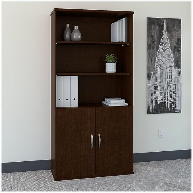 Bush Furniture BSHSRC103MR Series C Mocha Cherry 36W 5 Shelf Bookcase with Doors