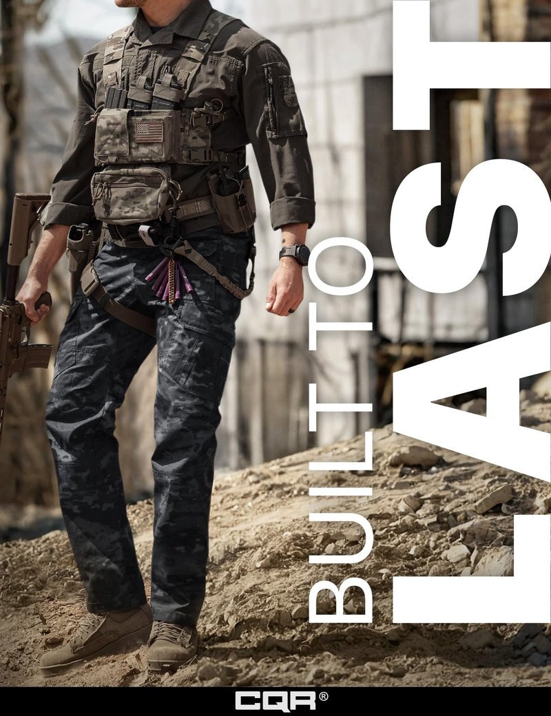 CQR Men's Tactical Pants, Water Resistant Ripstop Cargo Pants, Lightweight EDC Work Hiking Pants, Outdoor Apparel, Duratex Mag Pocket Print Utility Camo Black, 36W x 32L