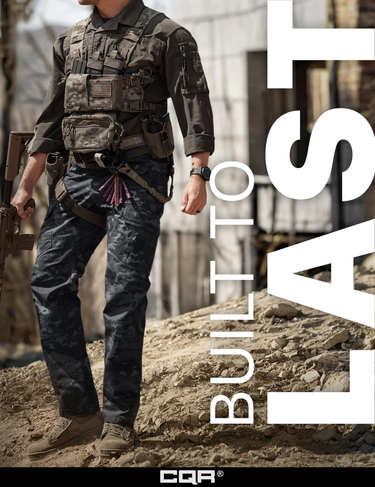 CQR Men's Tactical Pants, Water Resistant Ripstop Cargo Pants, Lightweight EDC Work Hiking Pants, Outdoor Apparel, Duratex Mag Pocket Print Utility Camo Black, 38W x 32L