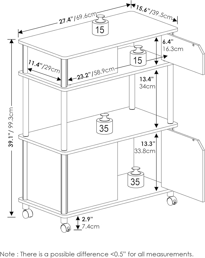 Furinno Turn-N-Tube 3-Tier Toolless Multipurpose Printer Stand Display Storage Shelf