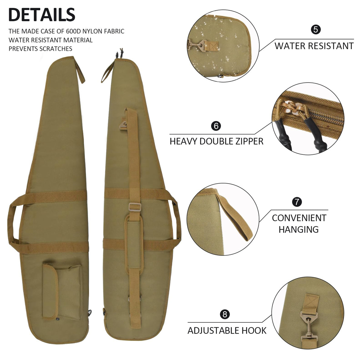 AUMTISC Soft Hunting Gear Case, Outdoor Carrying Bag, Tactical Equipment Cases for Scoped with Adjustable Shoulder Strap and Pocket, Khaki 44