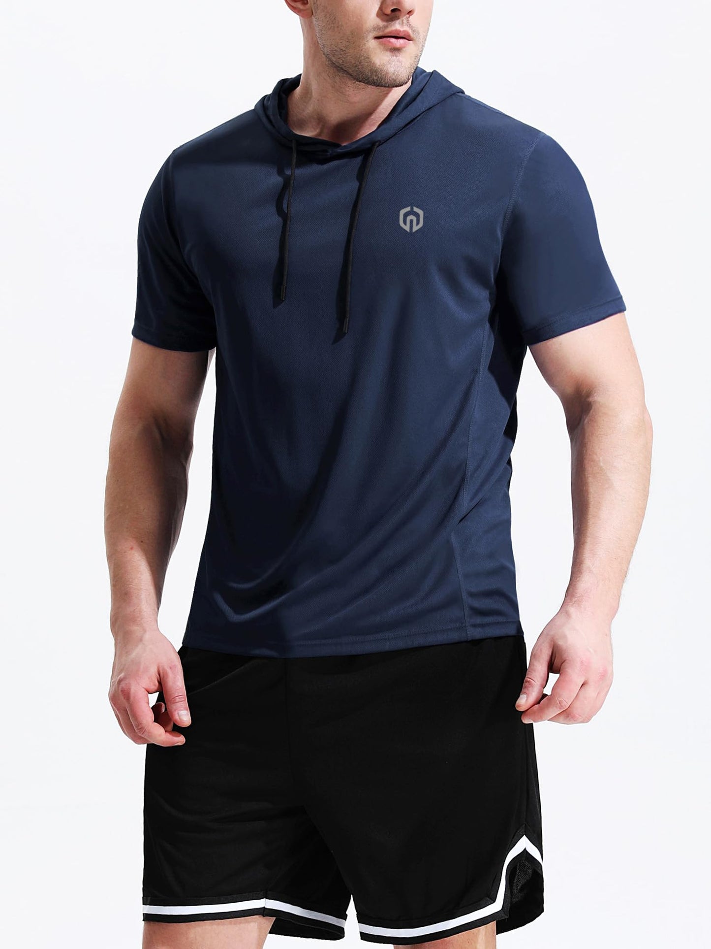NELEUS Men's Running Shirt Mesh Workout Athletic Shirts with Hoods,5084,3 Pack,Black/Grey/Navy Blue,US 2XL,EU 3XL