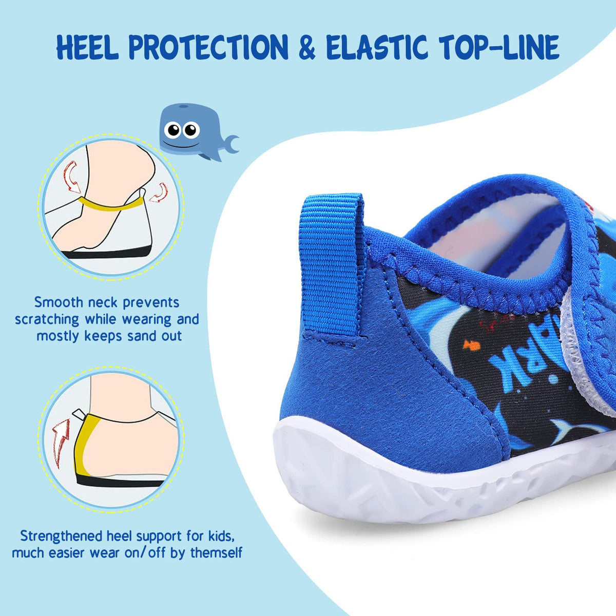 LeIsfIt Toddler Water Shoes Boys Girls Barefoot Aqua Socks Kids Breathable Quick-Dry Swim Shoes for Beach Pool Surf, Blue Shark, 7 Toddler