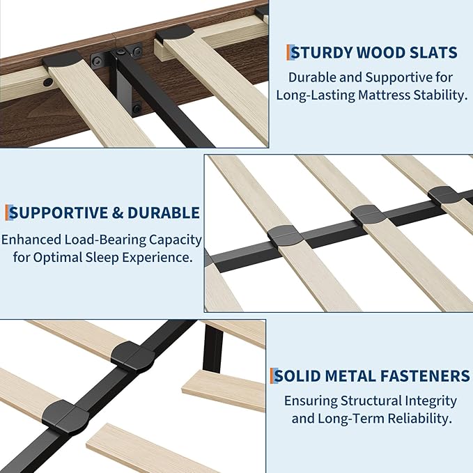 Garvee Wood Platform Bed Frame, Queen Size Bed Frame, Wood Slat Support, No Box Spring Needed, Easy Assembly, Noise-Free Design, Underbed Space for Storage