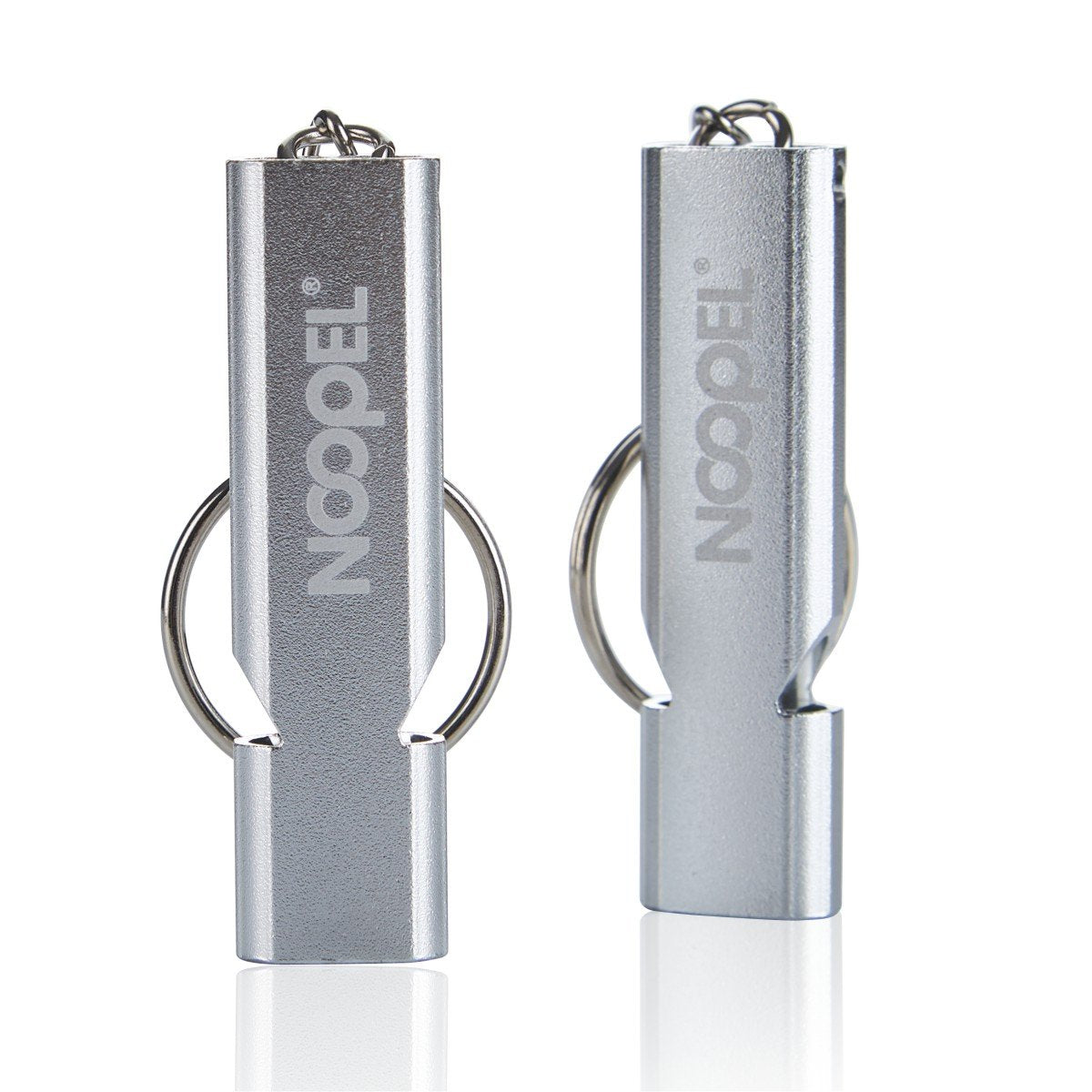 Noopel 2 Pack Survival Whistle with Lanyard and Keychain Double Tubes Emergency Safety Whistle with Keyring for Boating Outdoor Camping Hiking Hunting Sports Dog Training (2 Pack Silver)