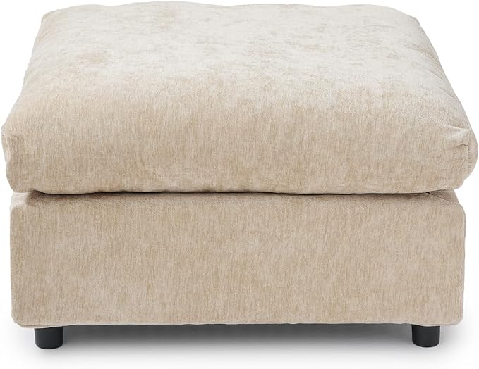 JACH Modern Ottoman Seater for Living Room, Cushion Covers Removable, Minimalist Footstool, Breathable Ottomans for Living Room, Apartment (Khaki)