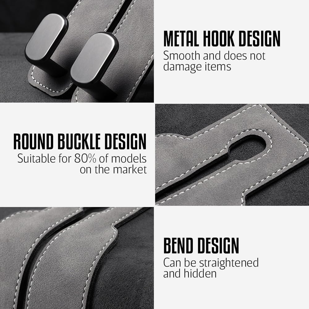 Headrest Hooks for Car, 2026 New Car Seat Back Storage Hook for Headrest, Double Hook Car Hooks for Purses and Bags Cute Leather Headrest Hanger Seat Back Organizer (Brown)