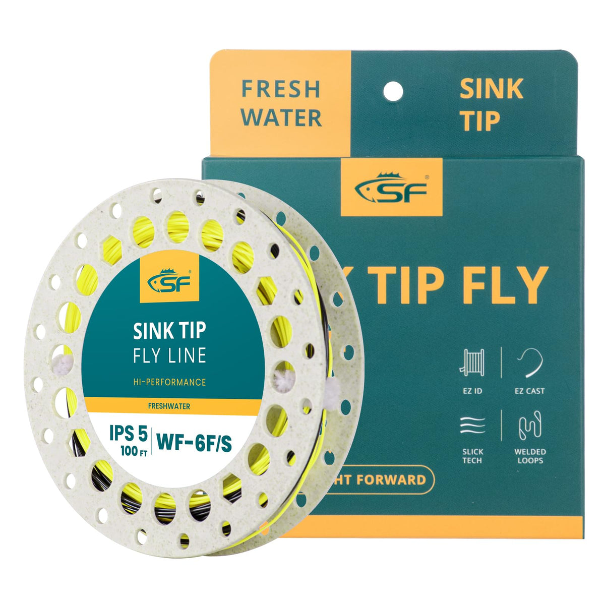 SF Hi-Viz Fly Fishing Sinking Tip Weight Forward Taper Floating Fly Line Sinking Line for Freshwater 100FT IPS5 WF6F/S Fluorescent Yellow&Black