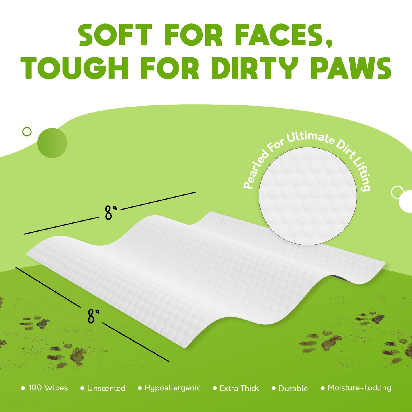 Lick-Safe Pet Wipes for Dogs & Cats - Vet-Approved & Hypoallergenic - Cleans Mud, Odors & Dander - Feline & Dog Wipes for Paws, Face & Butt - Earth-Friendly & Unscented Cat Cleaning - Pack of 100