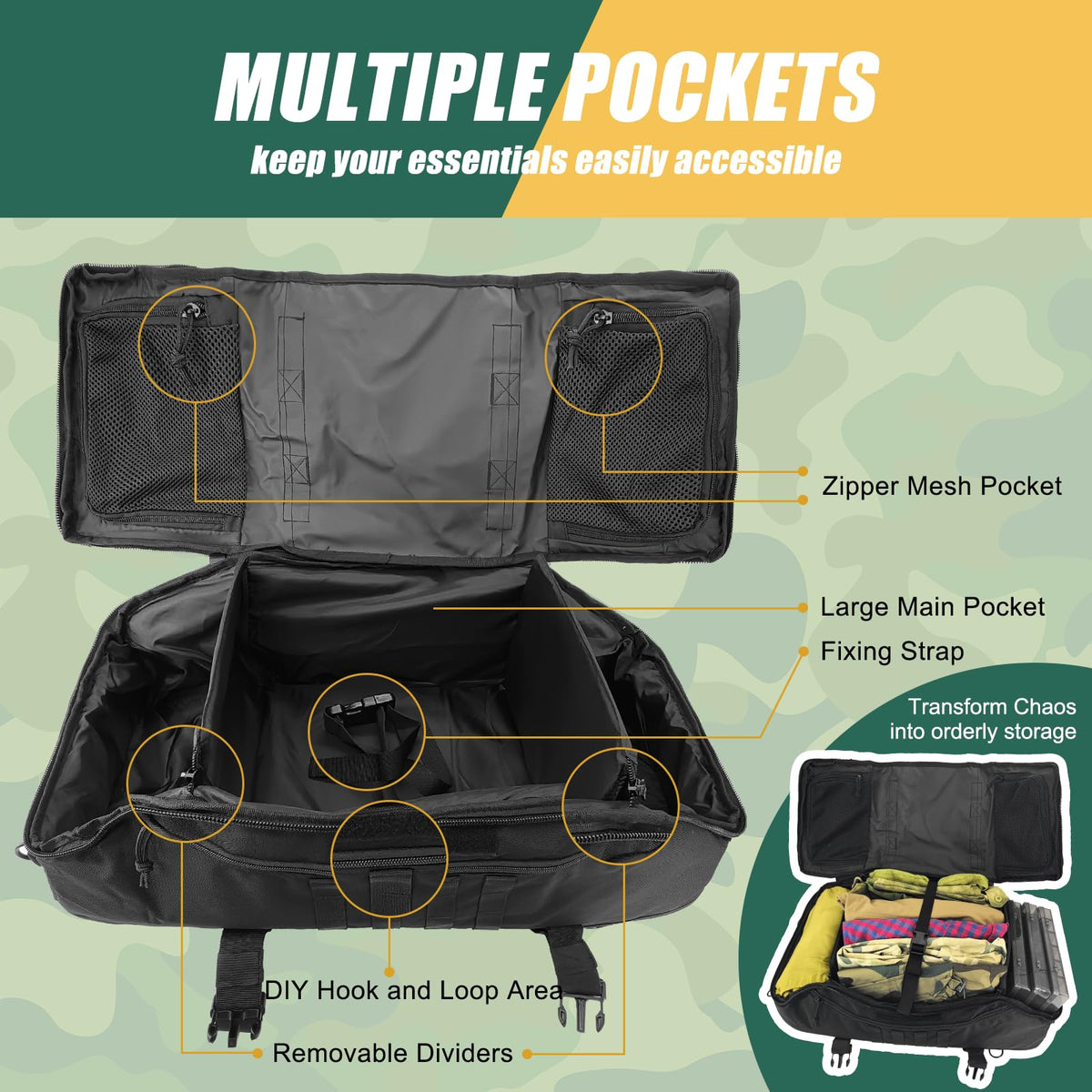 EASY BW 55L Large Travel Gym Duffle Bag Military Tactical Backpack, Army Pack 3 Day Bug Out Bag Rucksack for Outdoor Sport Hiking Camping with Molle System, Black