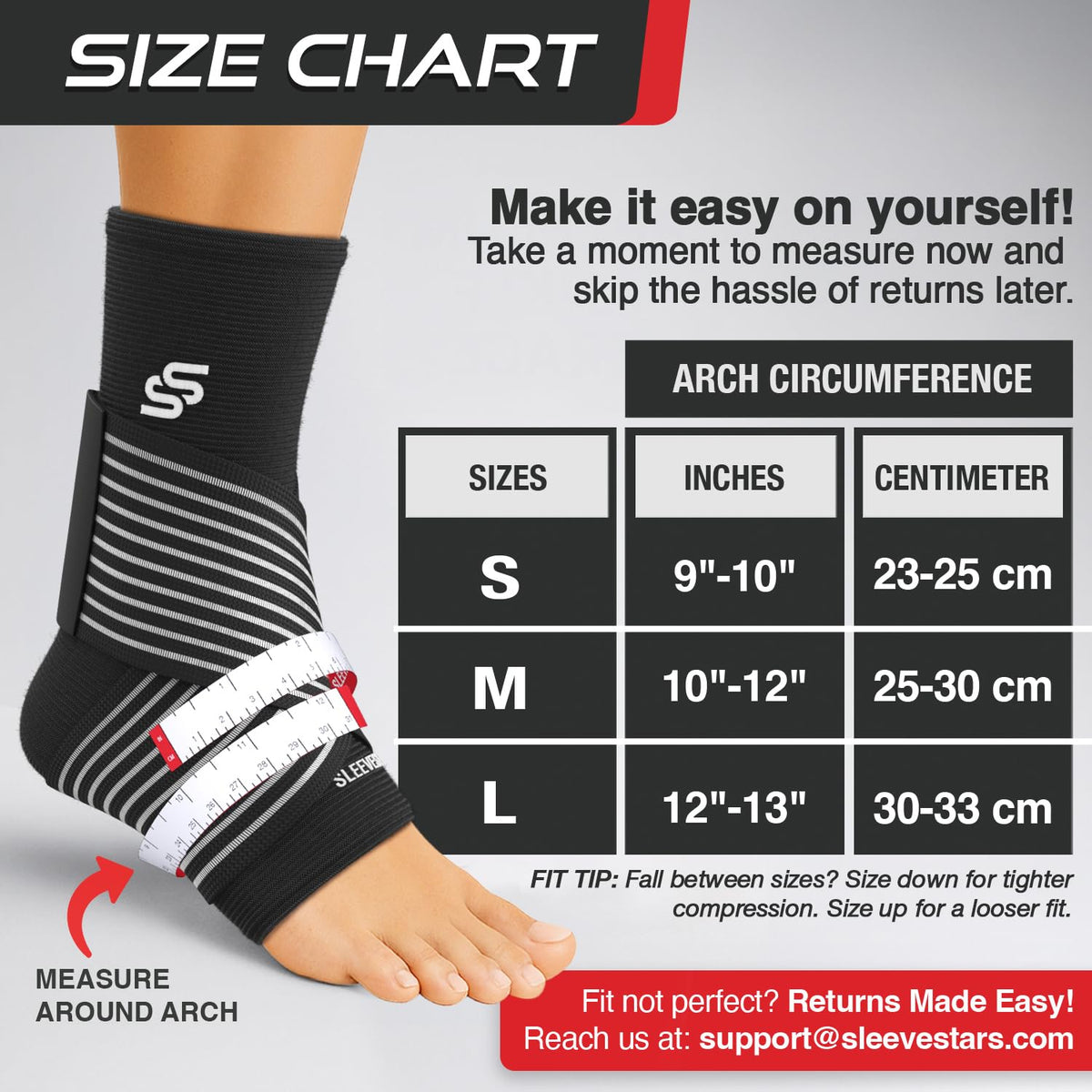 Sleeve Stars Ankle Brace for Women & Men, Ankle Wrap for Sprained Ankle, Compression Sleeve for Plantar Fasciitis Relief, Easy Customizable Support: w/Removable Strap (Pair/M:10"-12"/Black)