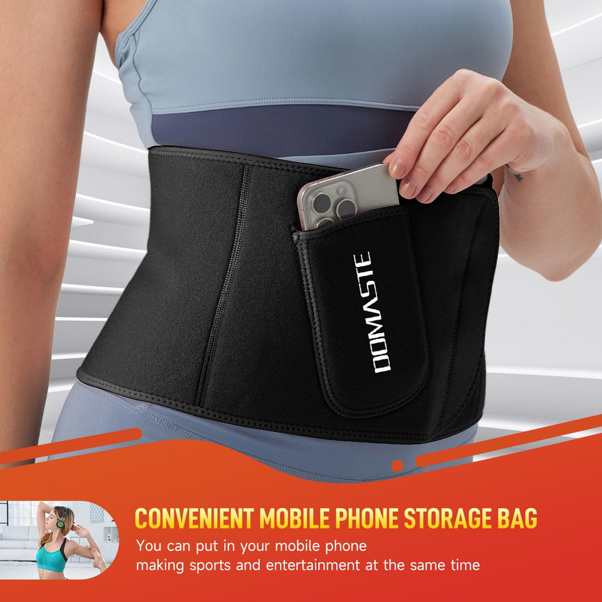 Domaste Waist Trimmer for Women & Men - Sweat Belt Waist Trainer Stomach Wrap for High-Intensity Training & Workouts(Black)