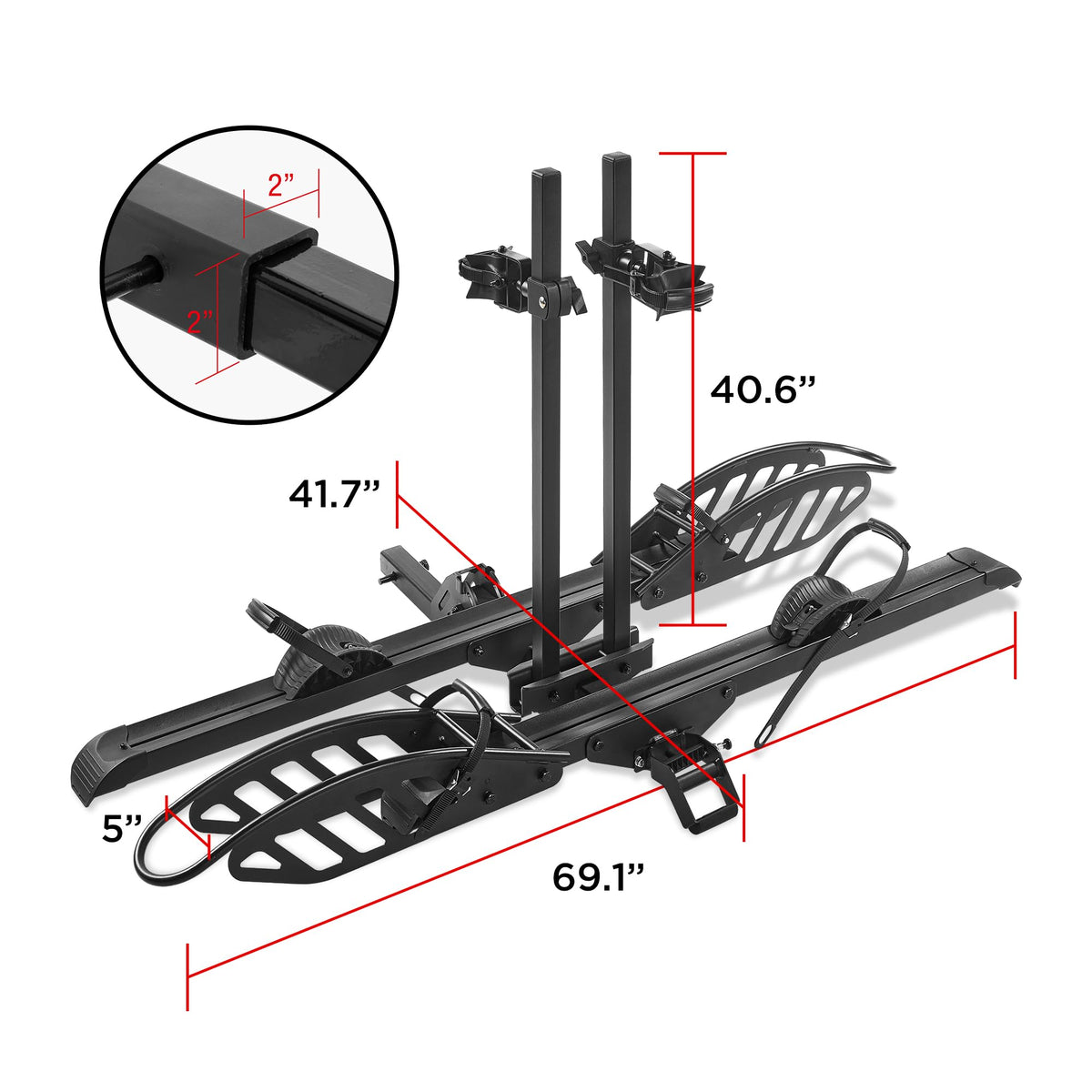 Young Hitch Mounted 2-Bike Rack with Two Posts for Standard, Mountain, Fat Tire Bikes, fit Car, SUV, Van, RV, Trailer, 200 lbs. Capacity