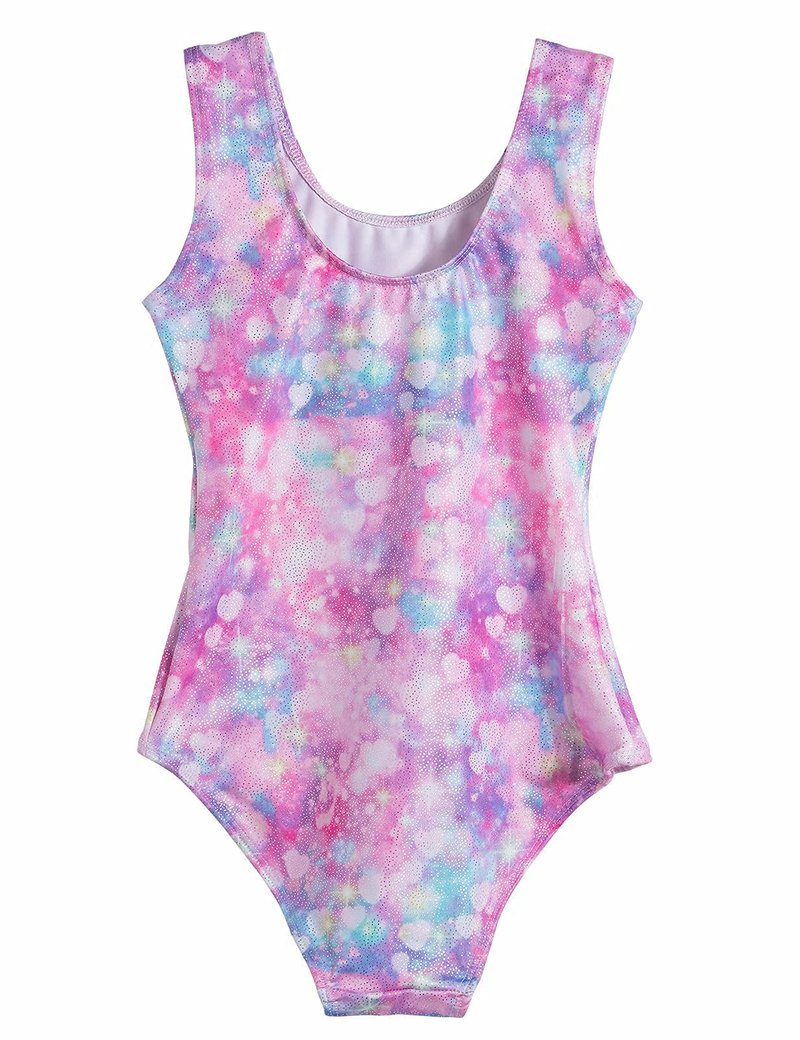 Domusgo Gymnastics Leotards for Girls 6-7 Years Old Puple Hearts Sparkly One Piece Tumbling Outfits
