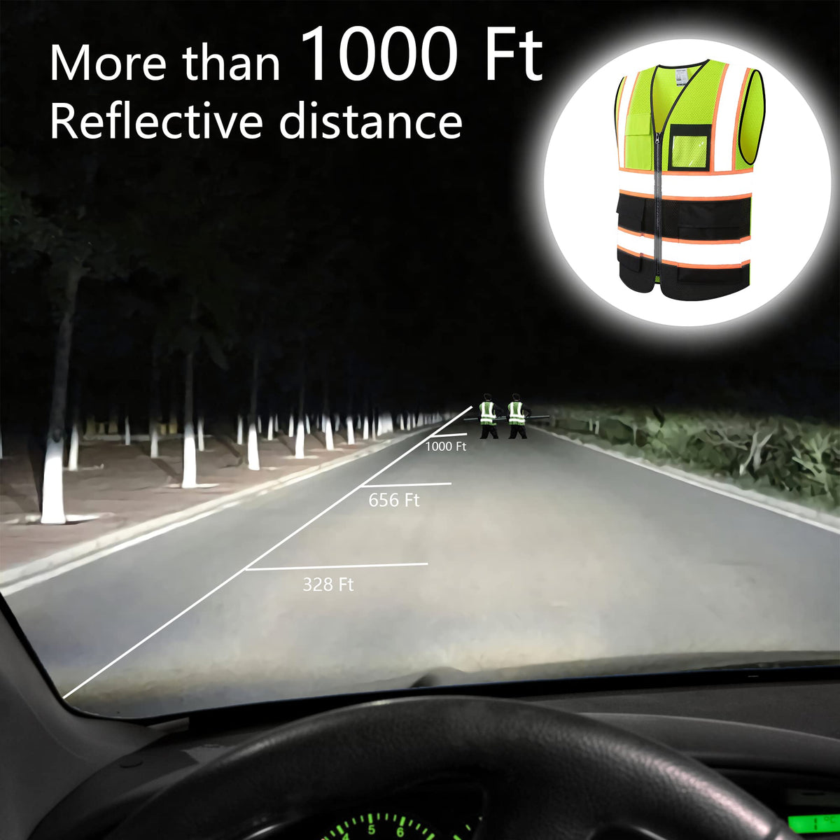 ASIPHITU Reflective High Visibility Safety Vest for Men Women Security with Pockets Zipper Front for Work Vest with Reflective Strips Meets ANSI/ISEA Standards(H-YellowBlack-2XL)
