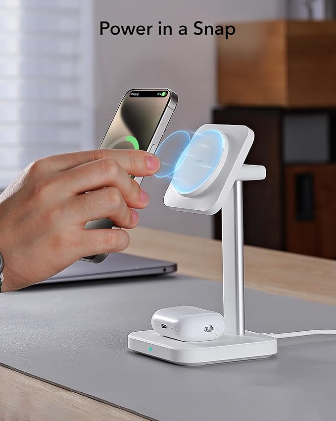 ESR 2 in 1 Charging Station for Apple, MagSafe Charger Stand for iPhone [Certified], Magsafe Charging Station for Multiple Devices iPhone 17/16/15/14/13/12, Apple Watch, & AirPods, White