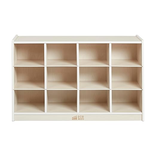 ECR4Kids 12 Cubby Mobile Tray Storage Cabinet, 3x4, Classroom Furniture, White Wash