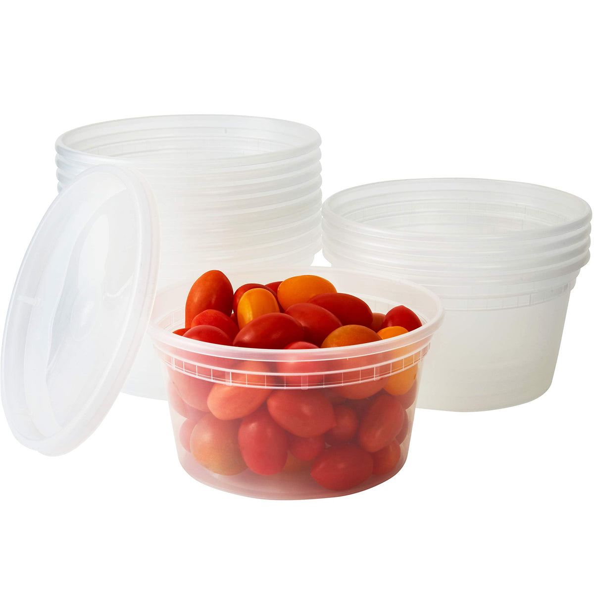 Deli-Grade BPA-Free 12oz Plastic Containers with Lids 48ct. Leakproof Microwavable Portion Container for To-Go Orders, Food Prep and Storage. Reusable Takeout Cups for Restaurant, Cafe and Catering.