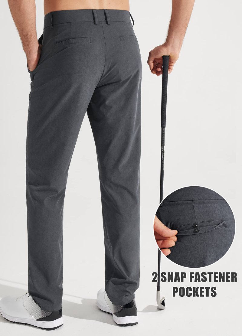 Libin Mens Golf Pants Classic Fit Stretch Work Dress Pants 32" Quick Dry Lightweight Business Casual Trousers Comfort Water Resistant, Iron Grey, 46W x 32L