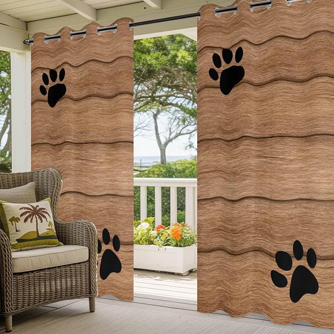 Wood Grain Outdoor Curtains for Patio Claws Animals Wooden Vintage Waterproof