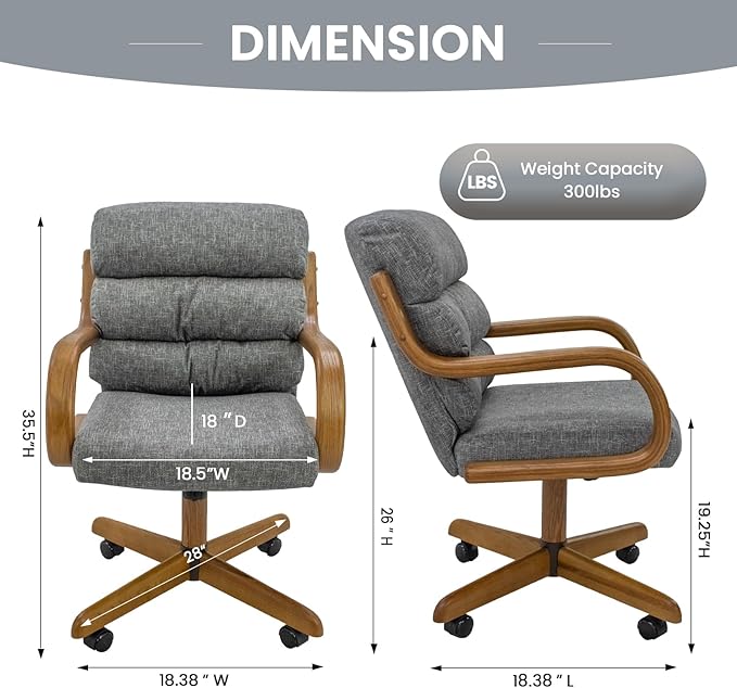 Chromcraft Douglas Set of 4 Casual Dining Chairs Classic Swivel Tilt Dinning Chairs with Casters, Wooden Arm Metal Pedestal Base Chairs with Rolling Wheels for Kitchen & Dining Room