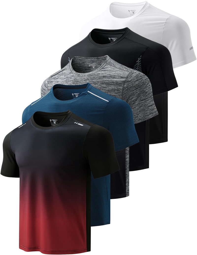 5 Pack Men’s Active Quick Dry Crew Neck T Shirts | Athletic Running Gym Workout Short Sleeve Tee Tops Bulk (Set 20, 4X-Large)