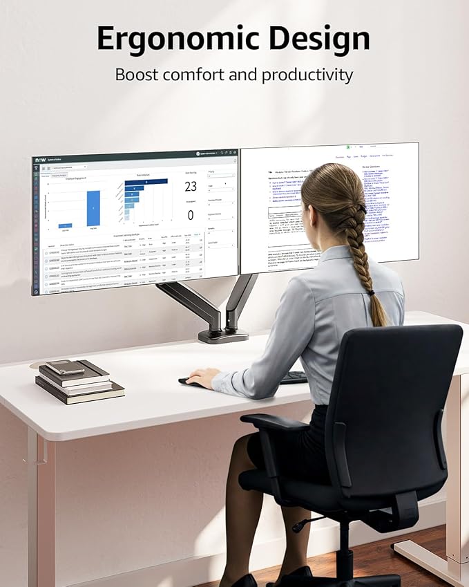 MOUNTUP Dual Monitor Stand for Desk, Monitor Arms for 2 Monitors 32 27 24 22 Inches, Height Adjustable Double Monitor Mount, VESA Mount with C-Clamp & Grommet Base, Holds 4.4-17.6lbs