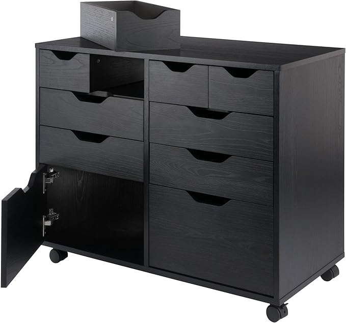 Winsome Halifax Storage Mobile Cabinets, 2 Doors, 4 Drawers, 4 Small Bins, for Home Office, Black