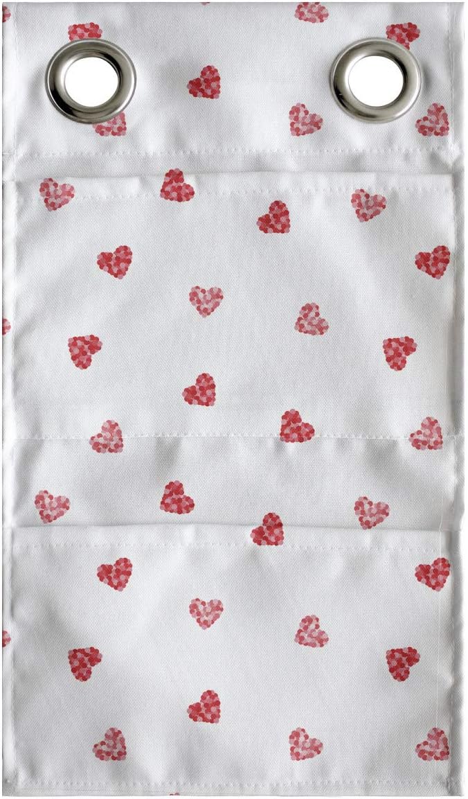 Ambesonne Hearts Hanging Pocket Organizer, Mini Hearts in Continuous Repeating Pattern Romantic Theme, Printed Polyester Storage Bag with Pockets, 9" x 16", Vermilion Pale Pink