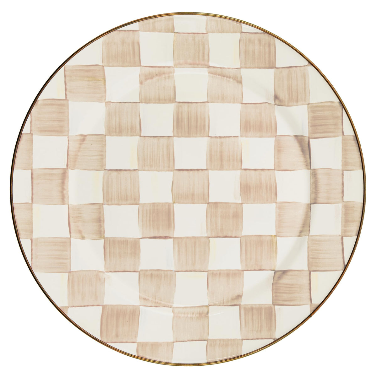 MACKENZIE-CHILDS Enamel Charger Plate, Brown-and-White Mocha Check