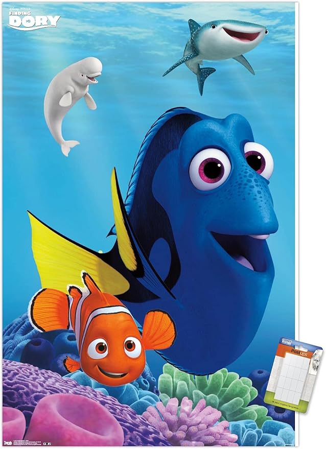 Trends International Disney Pixar Finding Dory - Dory Wall Poster, 22.375" x 34", Premium Poster & Mount Bundle
