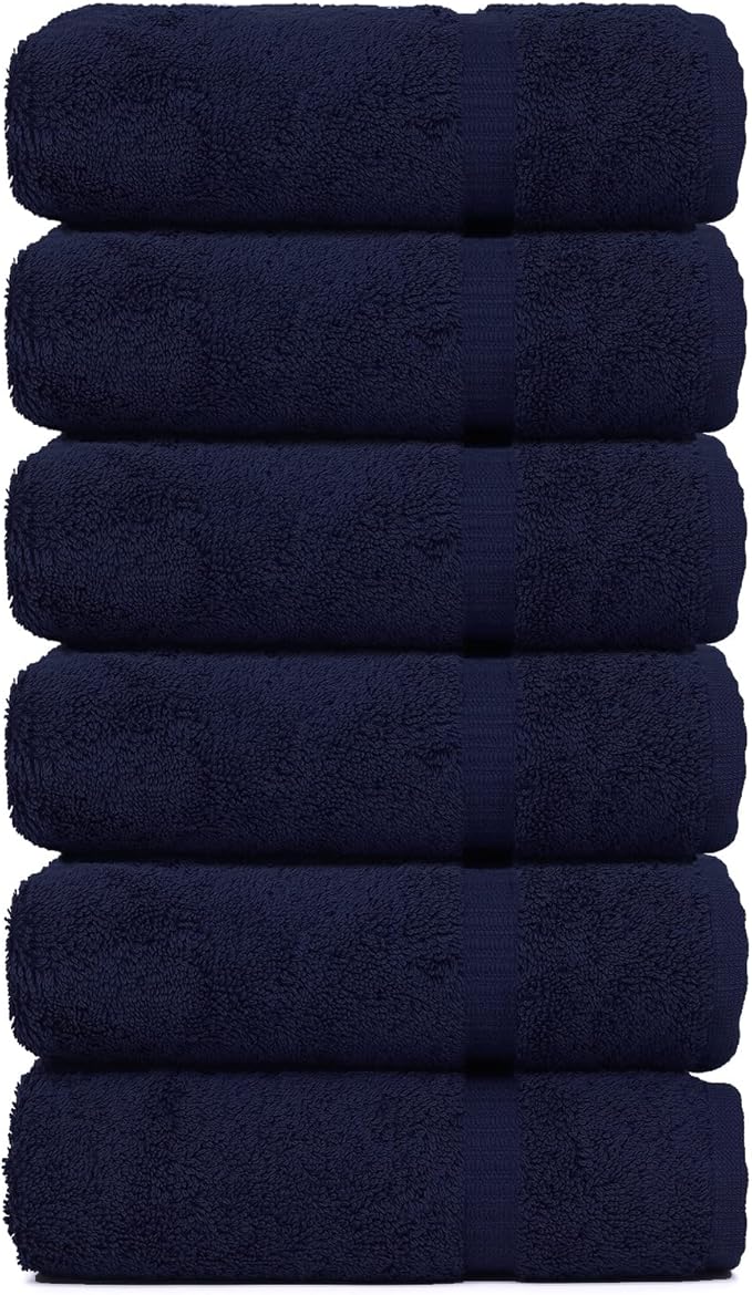 Luxury Hotel & Spa Collection, Quick Dry 100% Turkish Cotton 700 GSM, Eco Friendly Towel, for Bathroom, Gymand Kitchen Dobby Border Soft Hand Towel Set 16 X 30, Navy Blue, Hand Towels - Set of 6