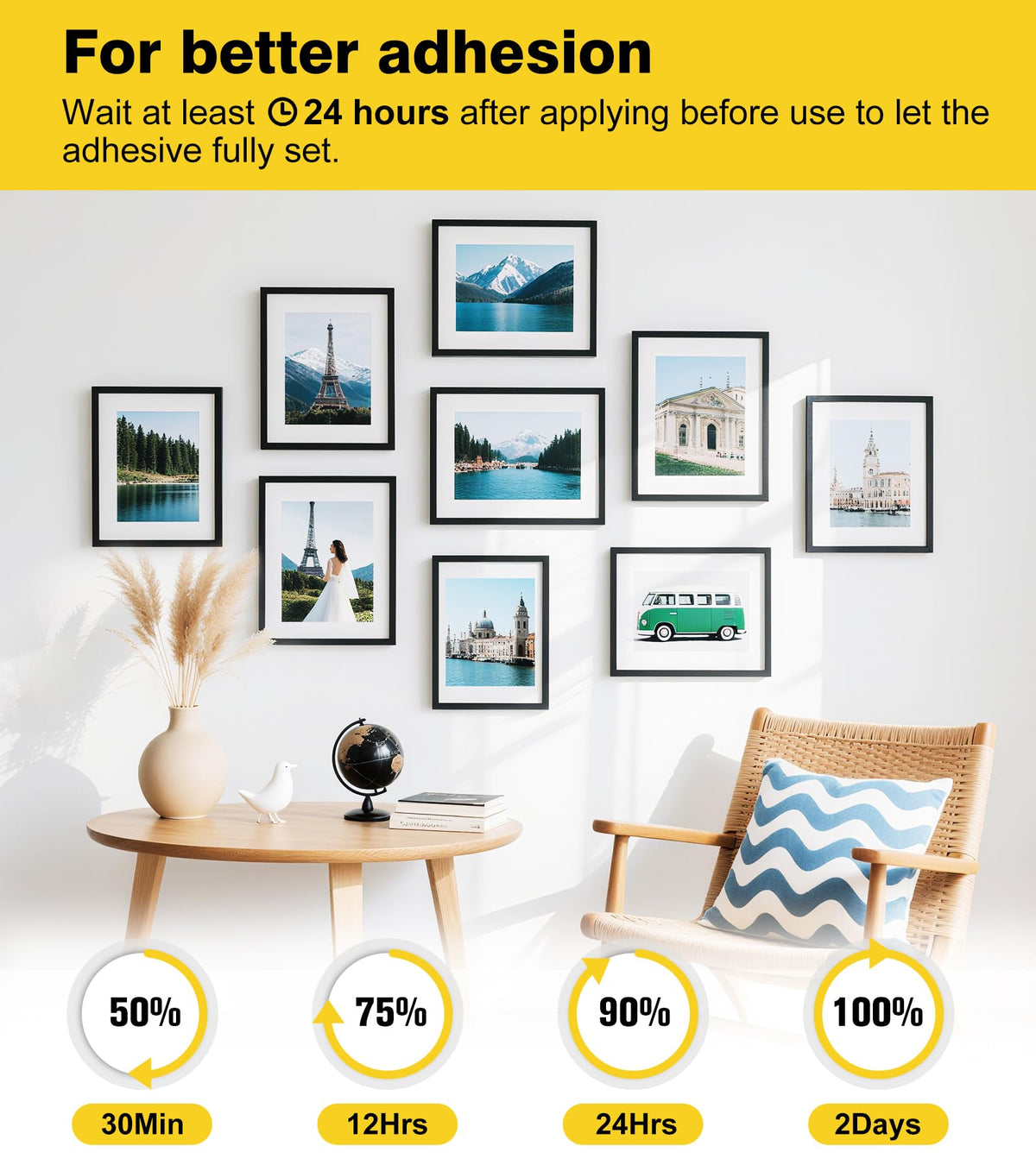 Picture Hanging Strips Heavy Duty, Damage Free Picture Hangers for Walls without Nails/Tools, Wall Sticky Hook and Loop Adhesive Strips Kit for Poster, Home, Office, 40 Strips/20Pairs-Medium