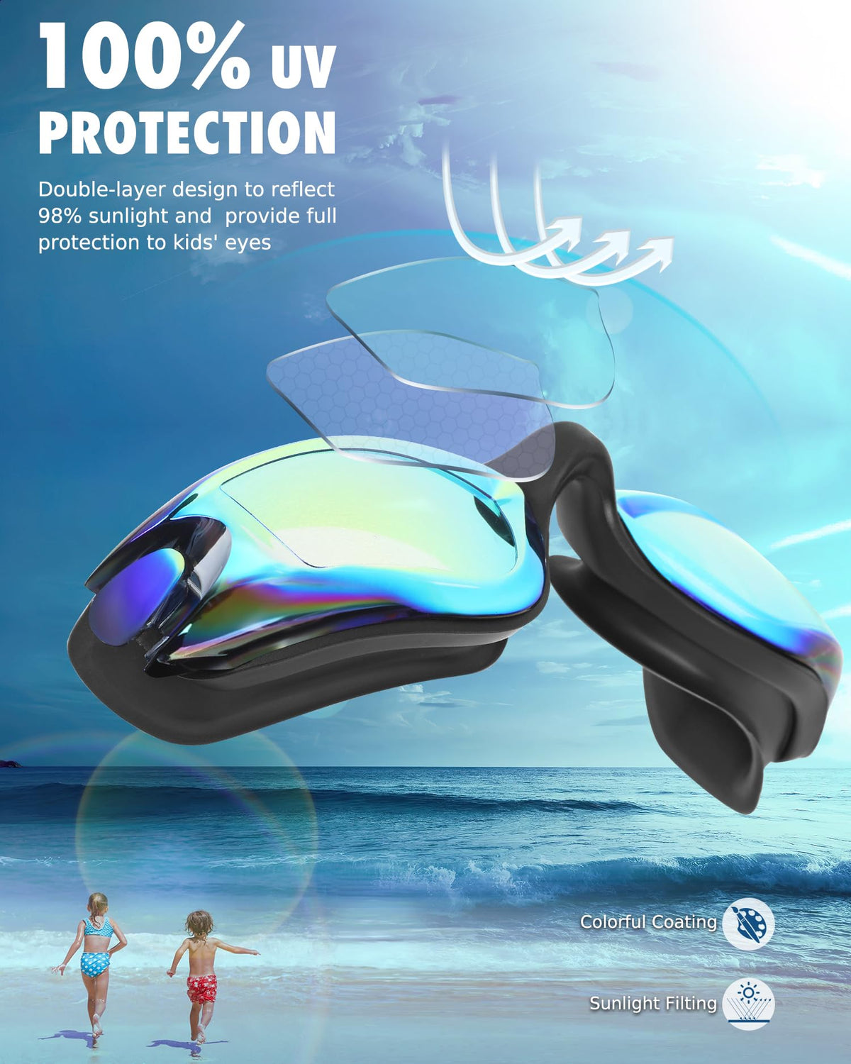 Aegend Kids Swim Goggles, Pack of 2 Swimming Goggles for Children Boys & Girls Age 3-14