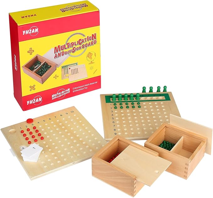 YHZAN Montessori Math Board Learning Multiplication & Division STEM Wooden Educational Toy Manipulative for Homeschooling Classroom Activity