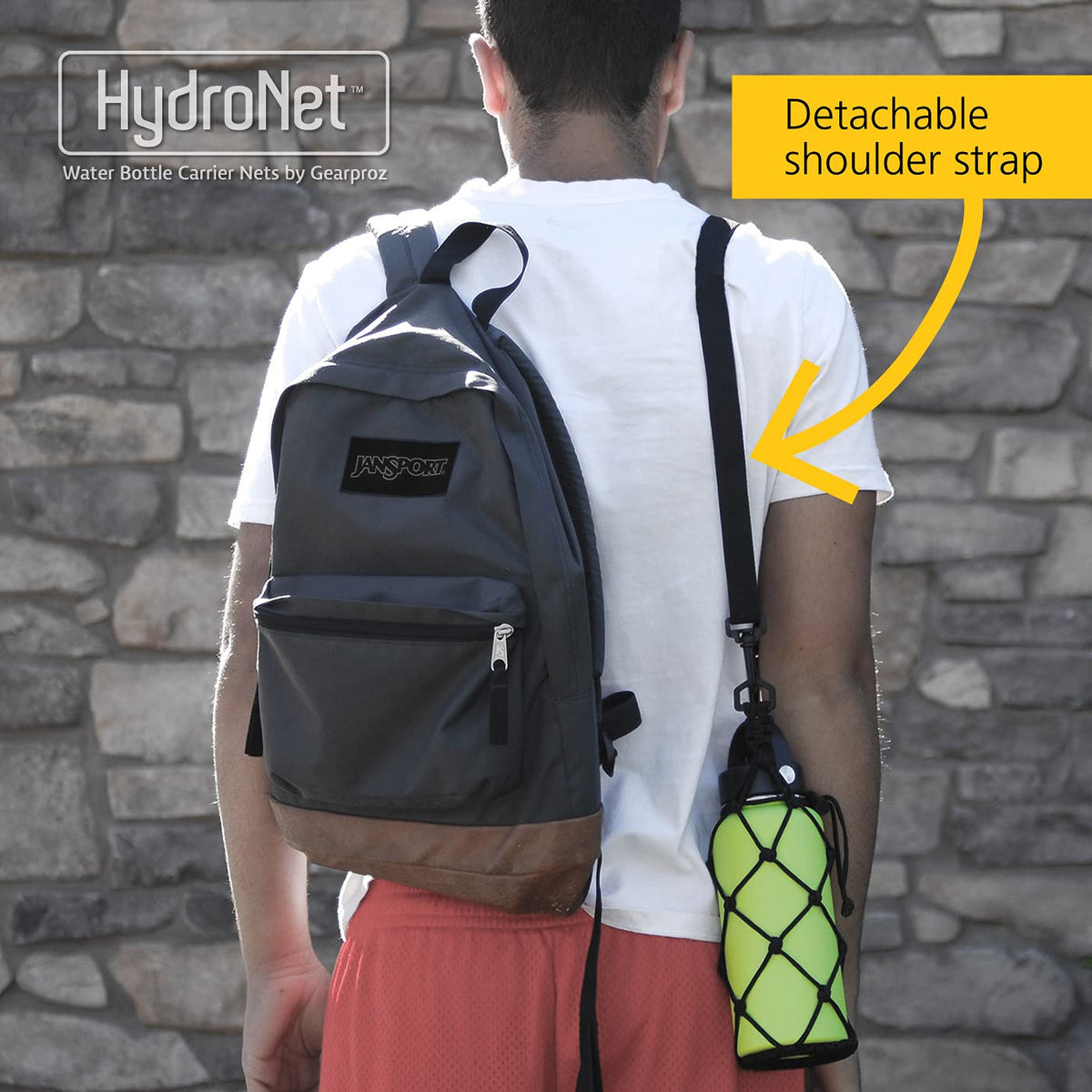 Gearproz HydroNet Carry Bag with Handle and Shoulder Strap for Hydro Flask, Takeya and Universal Water Bottles, Compatible with Wide Mouth Bottles (40 oz, Black)