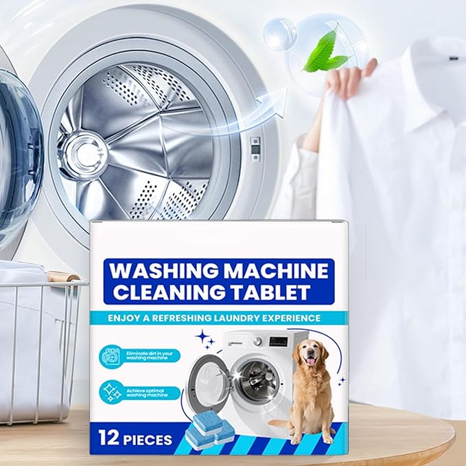 Eco-Friendly Washing Machine Cleaner, 12 Pack Washing Machine Deep Cleaner Tablets, Remove Stubborn Pet Hair, Septic Safe, Compatible with HE, Top & Front Load Washers (2PCS)